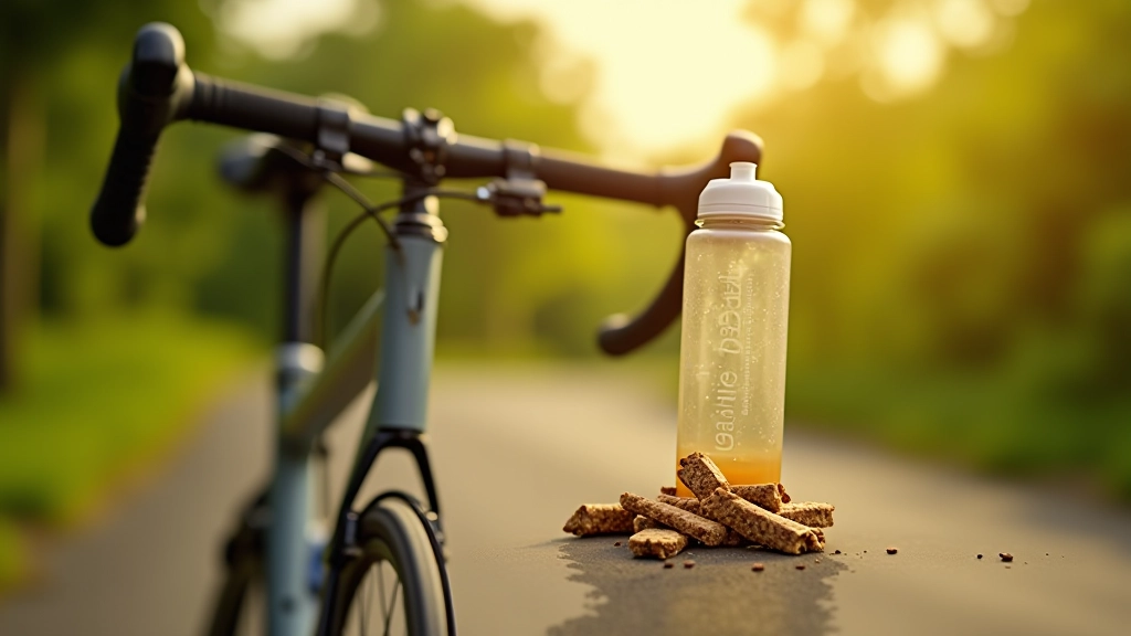 Ūdenspudelīte ar sporta dziesmu un energētiski batoniņi uz velosipēda rāmja